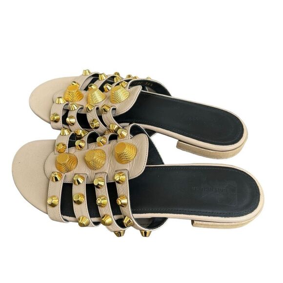 Balenciaga Beige Leather Arena Giant Studded Flat Slides Size 36.5 - Picture 4 of 9